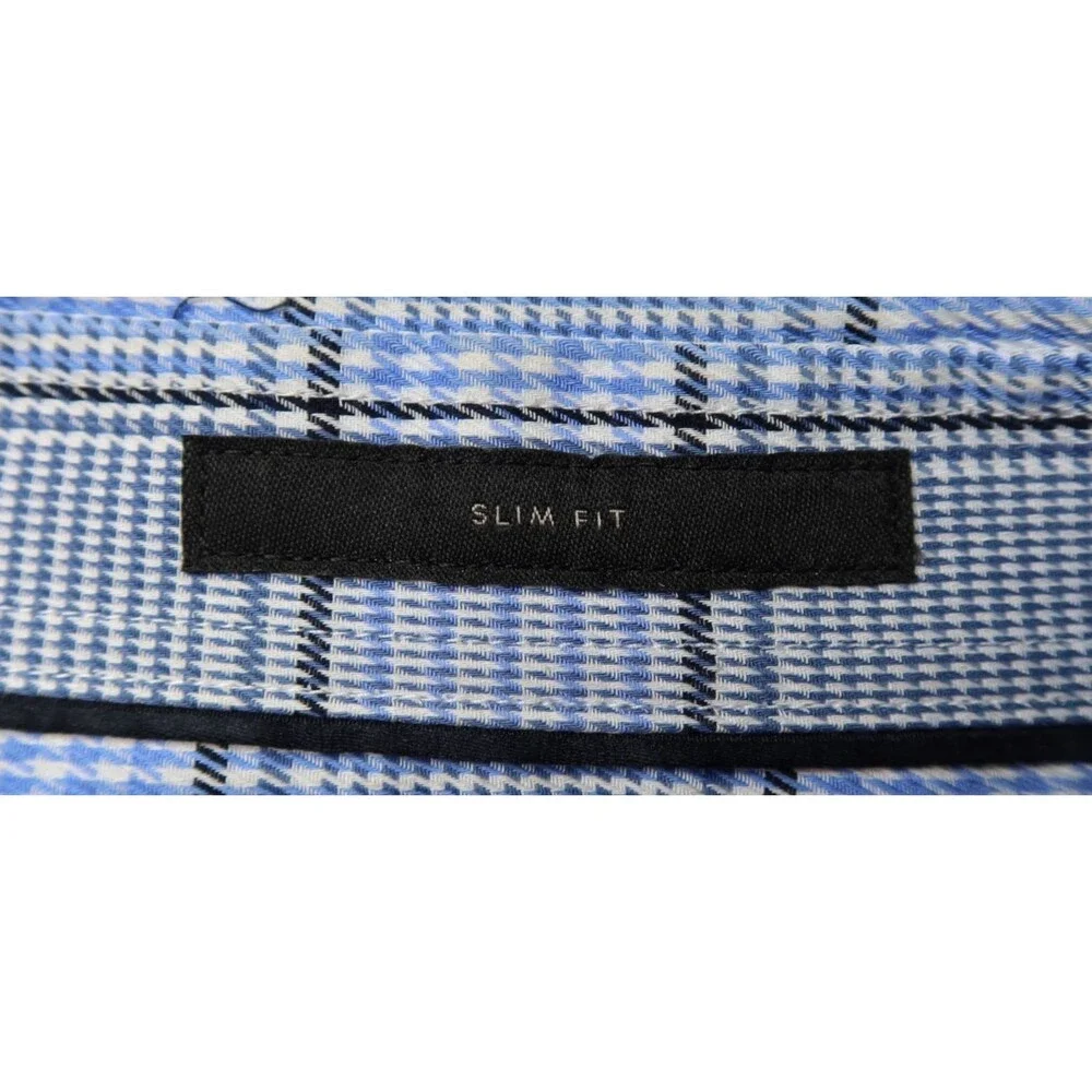 Banana Republic Wrinkle Resistant Shirt Men Medium Slim Fit Blue/Black Plaid L/S